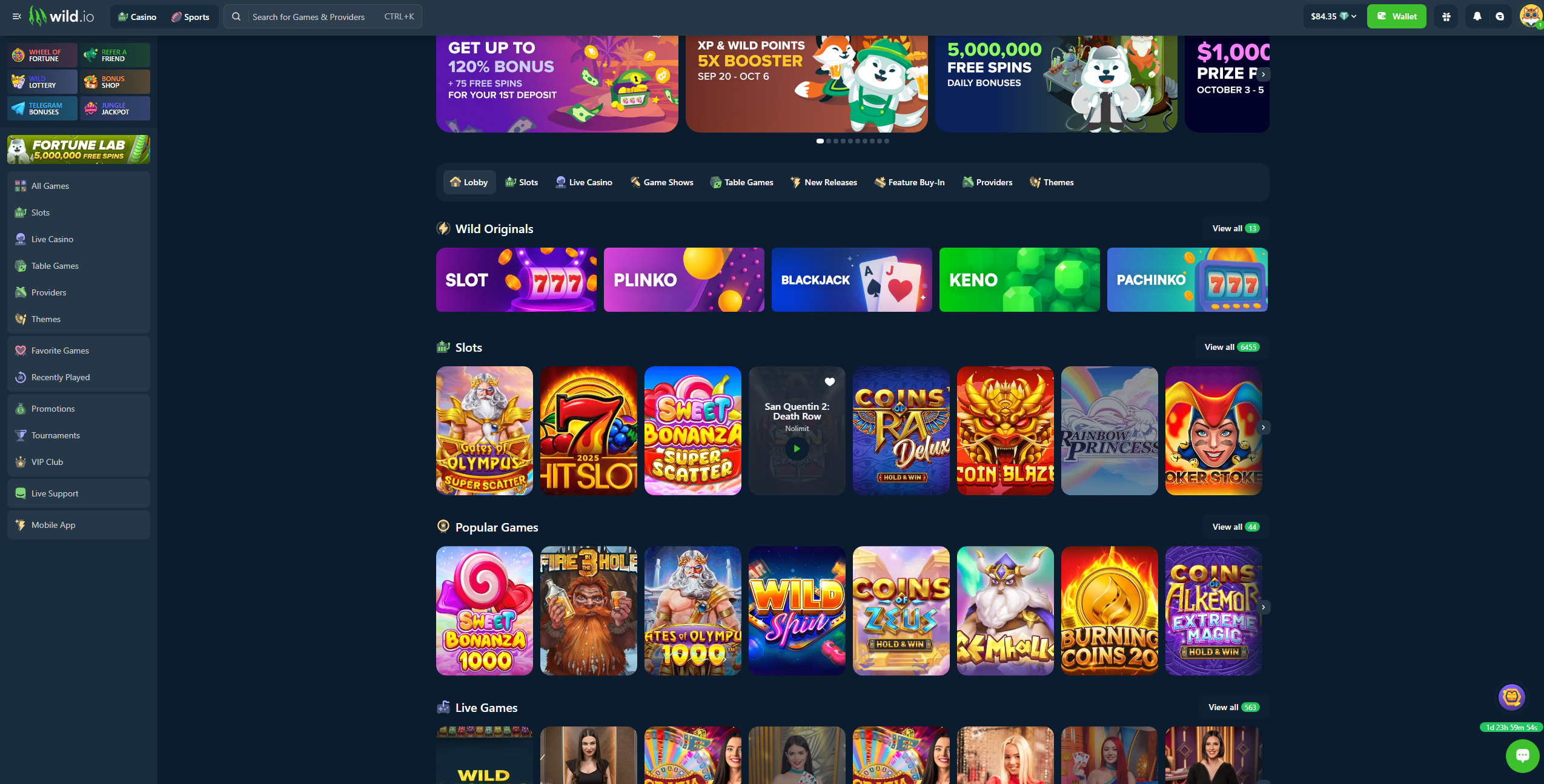 Wild.io Casino moderne interface - innovatief crypto casino zonder grenzen